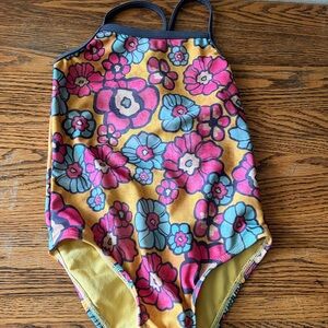 Girls swim suit one piece xs 4/5 cute flower pattern